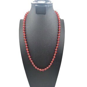 800 Silver & Red Garnet Beaded Necklace 8.1mm Beads Womens Handmade Jewelry 26"